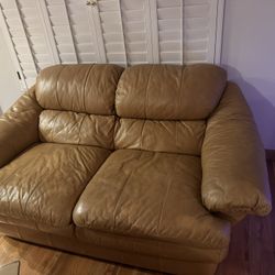 Tan Leather Love Seat