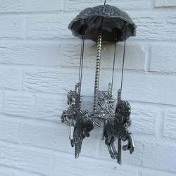 Carson Pewter Canopy Carousel Wind Chimes 4 Dancing Horses Metal 1990