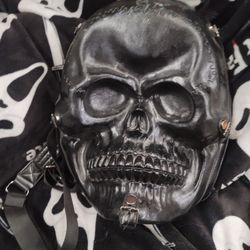 Black Leather Skull Backpack(15 inches)