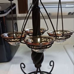 VINTAGE PARTYLITE GLOBAL FUSION HANGING TEALIGHT TREE CANDLE HOLDER, WROUGHT IRON & GLASS!  EXCELLENT CONDITION!  14" x 9" OBO