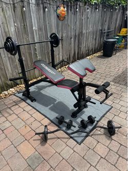 Used Complete Workout Set with over 150lbs in total weights. Everything in pics is included.