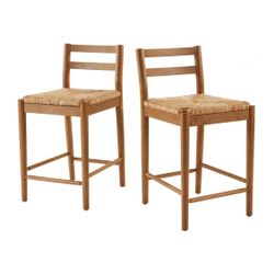 My Texas House Laurel Counter Stools with Woven Seagrass Seat, Kitchen, Warm Brown, 2 Pack