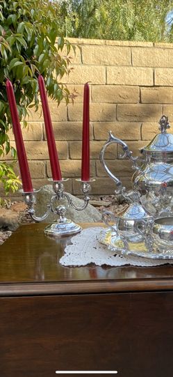 Tea set and candelabra never used, bought it for decorating my daughters wedding.