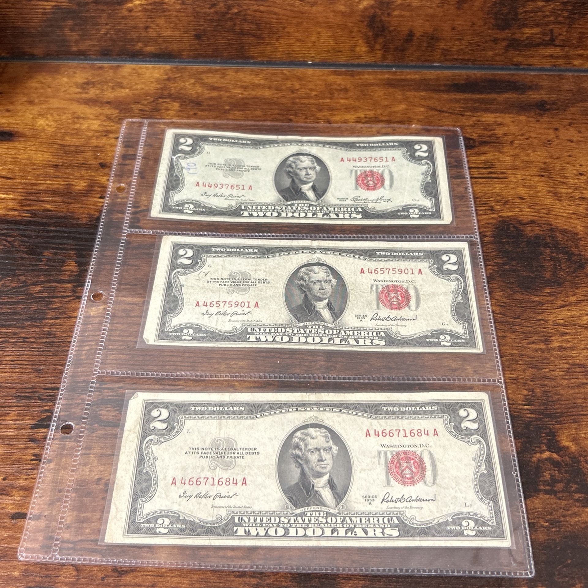 LOT OF 3 - 1953 $2 RED SEALS 🦭🇺🇸