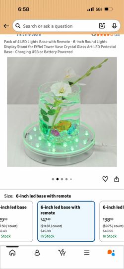Pack of 4 LED Lights Base with Remote - 6-inch Round Lights Display Stand for Effiel Tower Vase Crystal Glass Art LED Pedestal Base - Charging USB or 