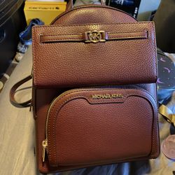 Maroon MK backpack with wallet 