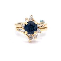 14Kt Yellow Gold Sapphire Diamond Ring 6.50g Size 7.25 1639