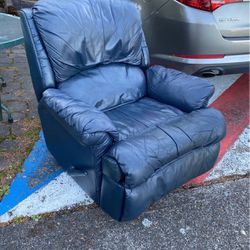 Blue Vinyl Rocker Recliner Chair