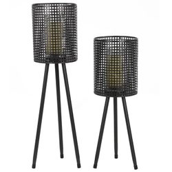 Set of 2 Black Metal Candle Holders