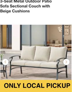 🌷 3-Seat Metal Outdoor Patio Sofa Sectional Couch with Beige Cushions NEW #F145