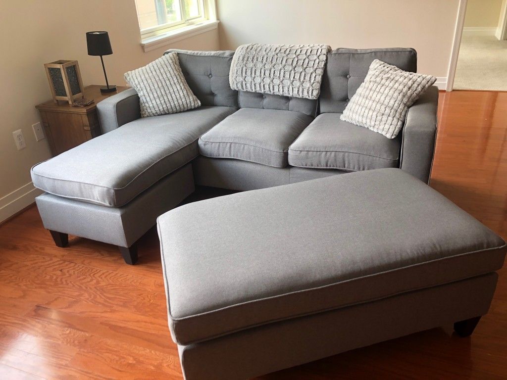 Brand New Grey Linen Sectional Sofa +Ottoman (New In Box) 