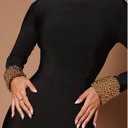 FASHION NOVA- Cleo Embellished Maxi Dress (Black/Gold)