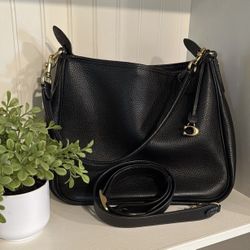 Coach Black Soft Pebble Leather Cary Shoulder Bag with Convertible Straps