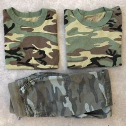 Carter’s Rothco Kids LOT Size Small S 7 Woodland Camo Pants Long Sleeve T-Shirt