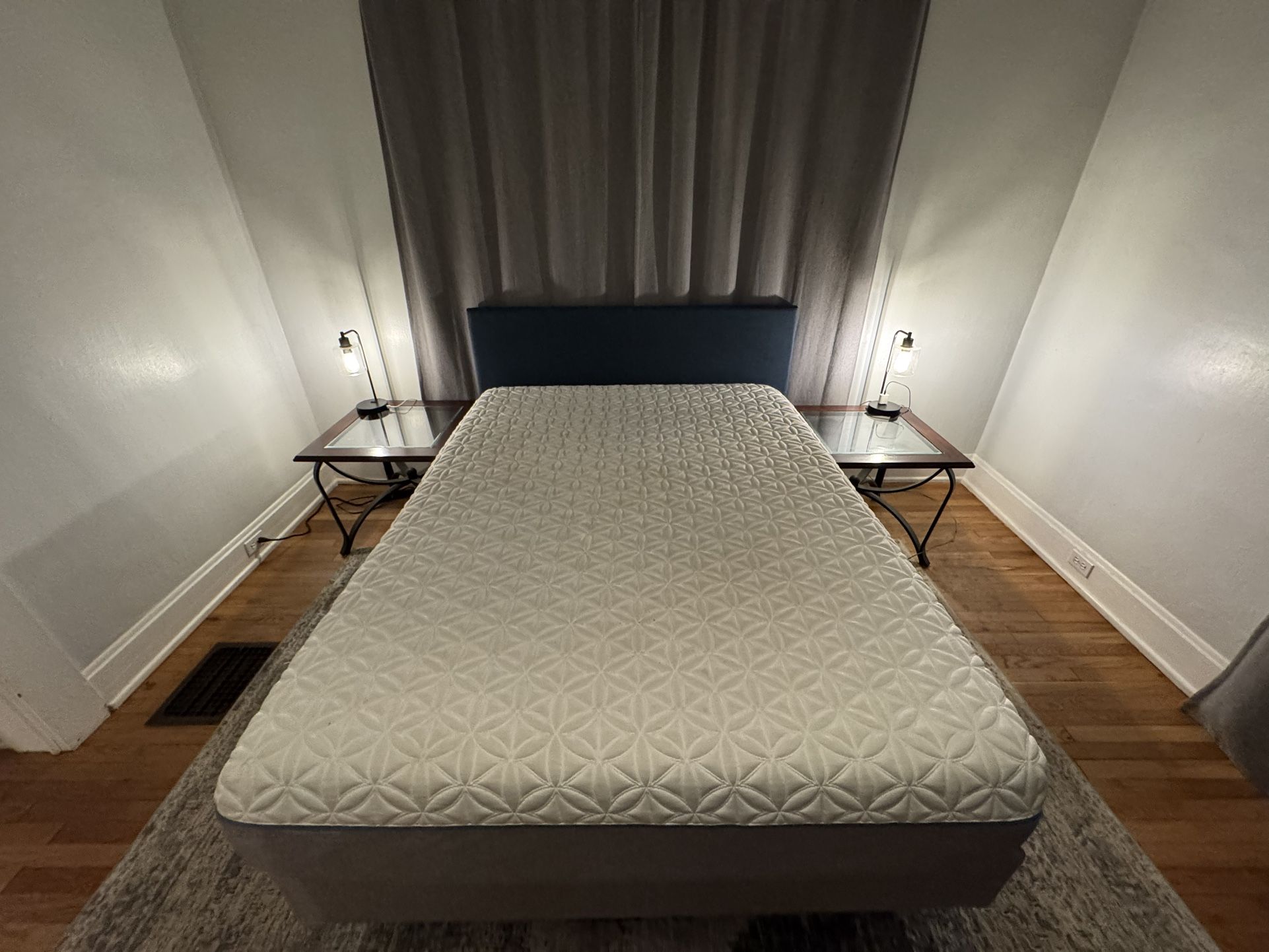 Queen Tempur Pedic Mattress With Frame And Headboard, Box Spring, End Tables