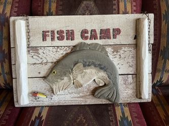 Rustic FISH CAMP wall hanging decore Man Cave