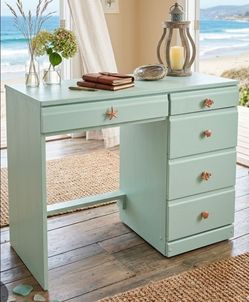 Coastal Blue Painted Wood Desk with Drawers