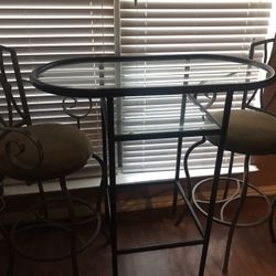 Comedor Alto Mesa Vidrio Y Metal Dos Sillas Altas Metal