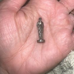 1.0" Religious pocket shrine, little statue miniature silvered statue of Saint Judas