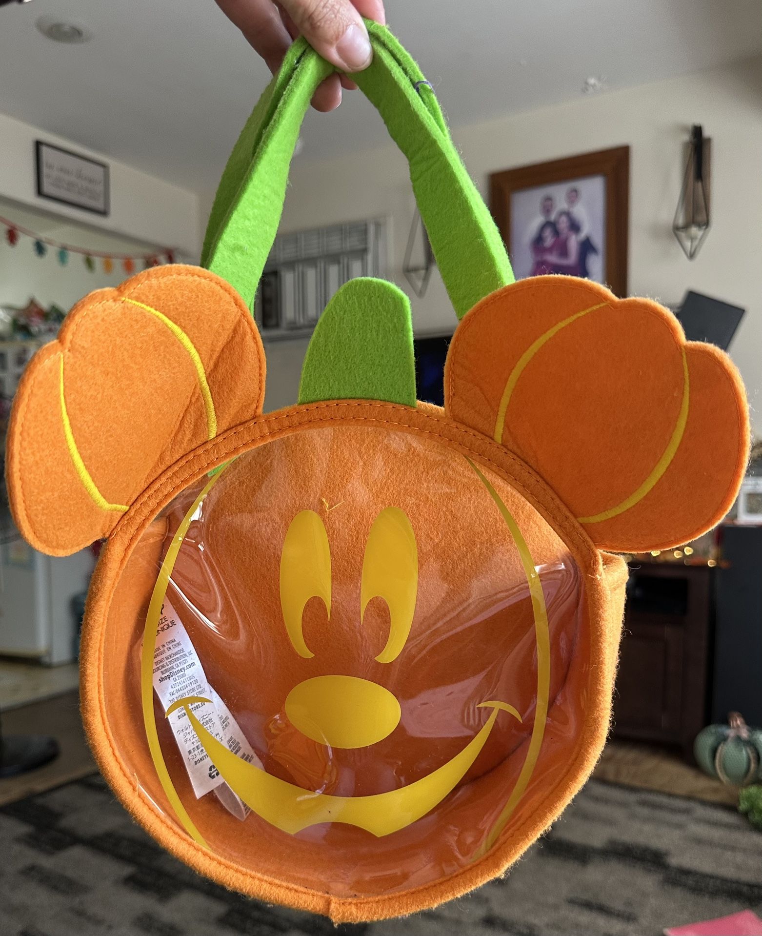 Disney Store Mickey Mouse Firm Thick Felt Orange Halloween Trick or Treat Bag