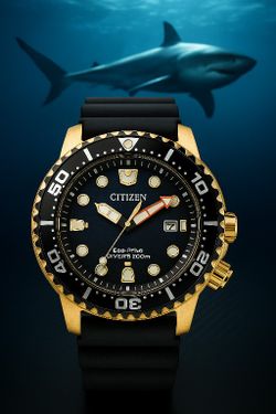 NEW Citizen Eco-Drive Men's Diver Calendar Black Gold Tone Watch 44MM  Open To Offers