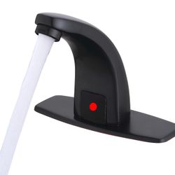 Fyeer Automatic Touchless Sensor Bathroom Faucet, Motion Activated Hands Free Kitchen Sink Tap with Hole Cover Deck Plate, Battery Operated, Oil Rubbe