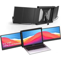 Triple Screen Laptop Monitor, 12’’ Portable Monitor for Laptop 1080P FHD IPS with Type-C/HDMI/USB-A, Plug-Play Laptop Monitor Screen Extender 
