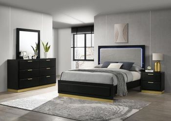 Follow me to great savings with this 4 PC queen LED bedroom set with queen bedframe dresser mirror and nightstand