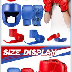 Boxing Sparring Gloves Set Red & Blue 10 oz with Headgear and Mouthguards