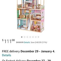 NEW STILL IN BOX Wooden Doll House for 12inch Dolls. 