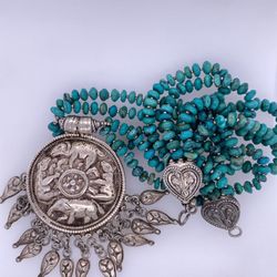 925 Sterling Silver Leh Ladakh Necklace With Blue Stones And Animal Pendant