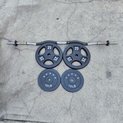 Curl Bar With Cushion Grips & 70lbs Weight Plates