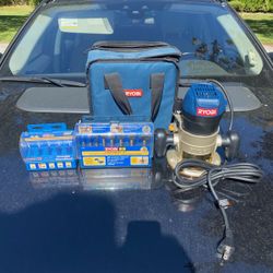Ryobi R1631K 1.5 HP Router+CarryBagL+8-pc Ryobi Forstner BitSet+6-pcRouterBitSet
