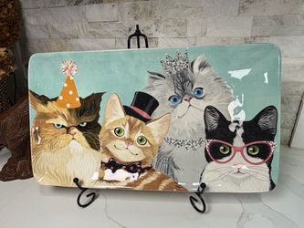 Pier 1 Imports Party Cats Serving Tray Ironstone Rectangular 14" x 8" Platter