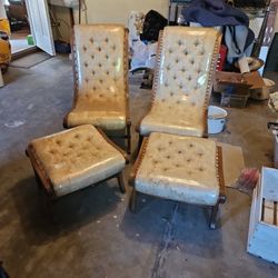 2 Antique Chairs W/ Ottomans