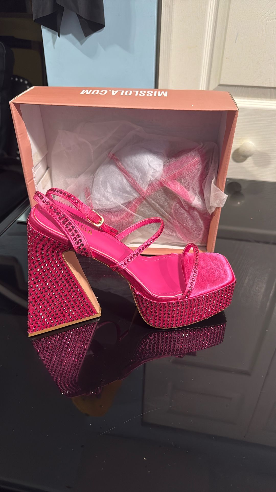 New Hot Pink Rhinestone Heels