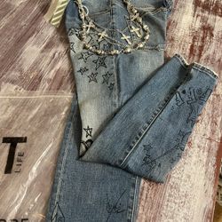 Off White Jeans Sz 32 With Chrome Hearts Chain 