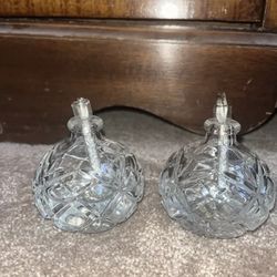 Set Of 2 Crystal Cut Glass Balls Vintage Oil Candle Lamps