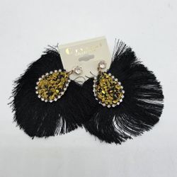 Black and Gold Fringe Earrings