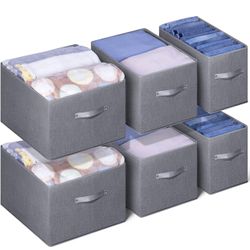 New never used Set of 6 Fabric Storage Baskets for Shelves Collapsible Storage Bins for Clothes Linen Closet Organizer with Dual Handles, Gray