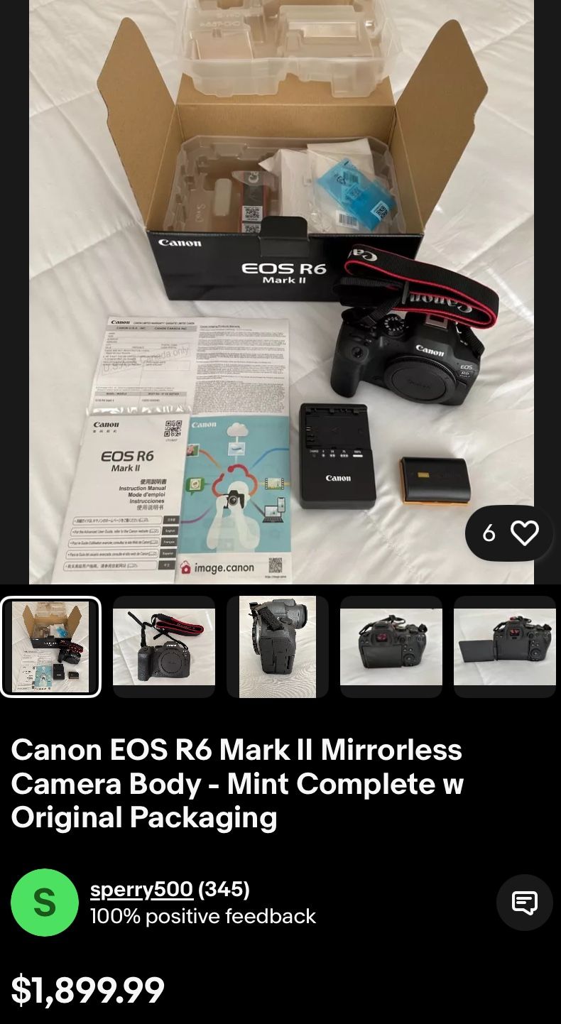 Canon EOS R6 Mark II Mirrorless Camera Body - Mint Complete w Original Packaging