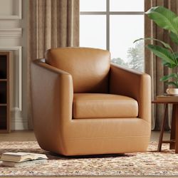 COLAMY 360° Swivel Accent Chair- Comfy Living Room Armchair No-Sag Foam & Sturdy Metal Base with Pillow, Fully Assembled Swivel Accent Single Sofa for