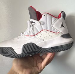 Jordan Stay Loyal Boys’ High Top Sneakers White Red Gray 5Y