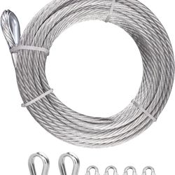 1/4 Steel Cable with Loops,25Ft Wire Rope with Clamps and Thimble, 6400lbs Breaking Strength, 7X19 Strands Aircraft Cable for Yard Zipline, Deck Raili