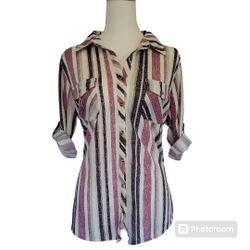 Eden & Olivia purple striped button down top M