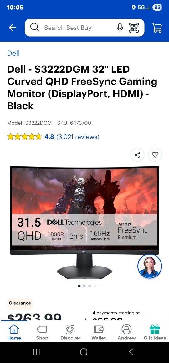 Dell 32 Curved Sceeen 1 Ms Free Sync