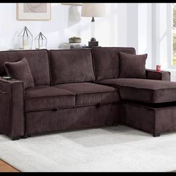 Corduroy Sofa Bed  / Gray, Ivory, Black And Brown 