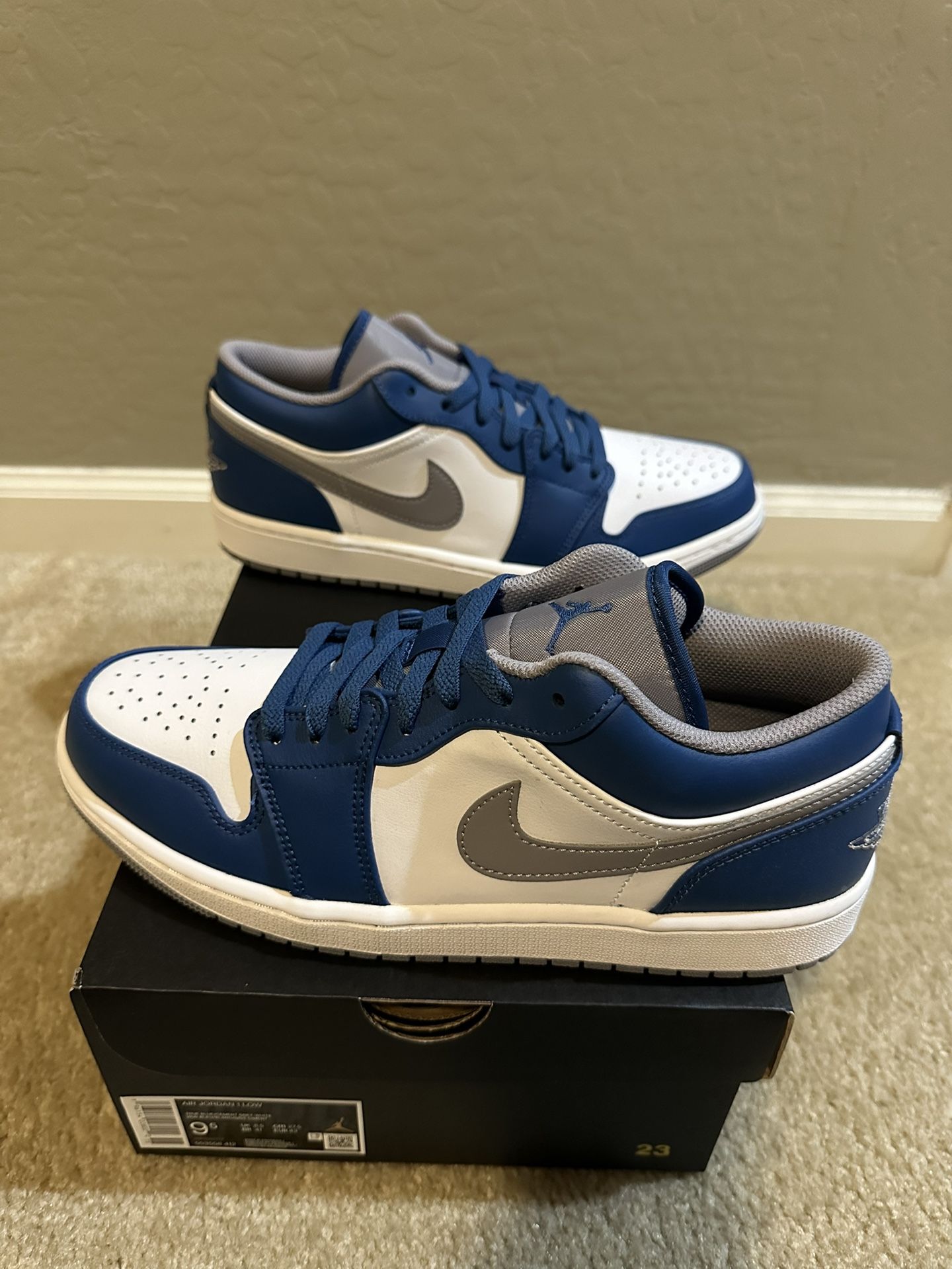 Brand New Jordan 1 Nike Low True Blue Cement Men’s Size 9.5