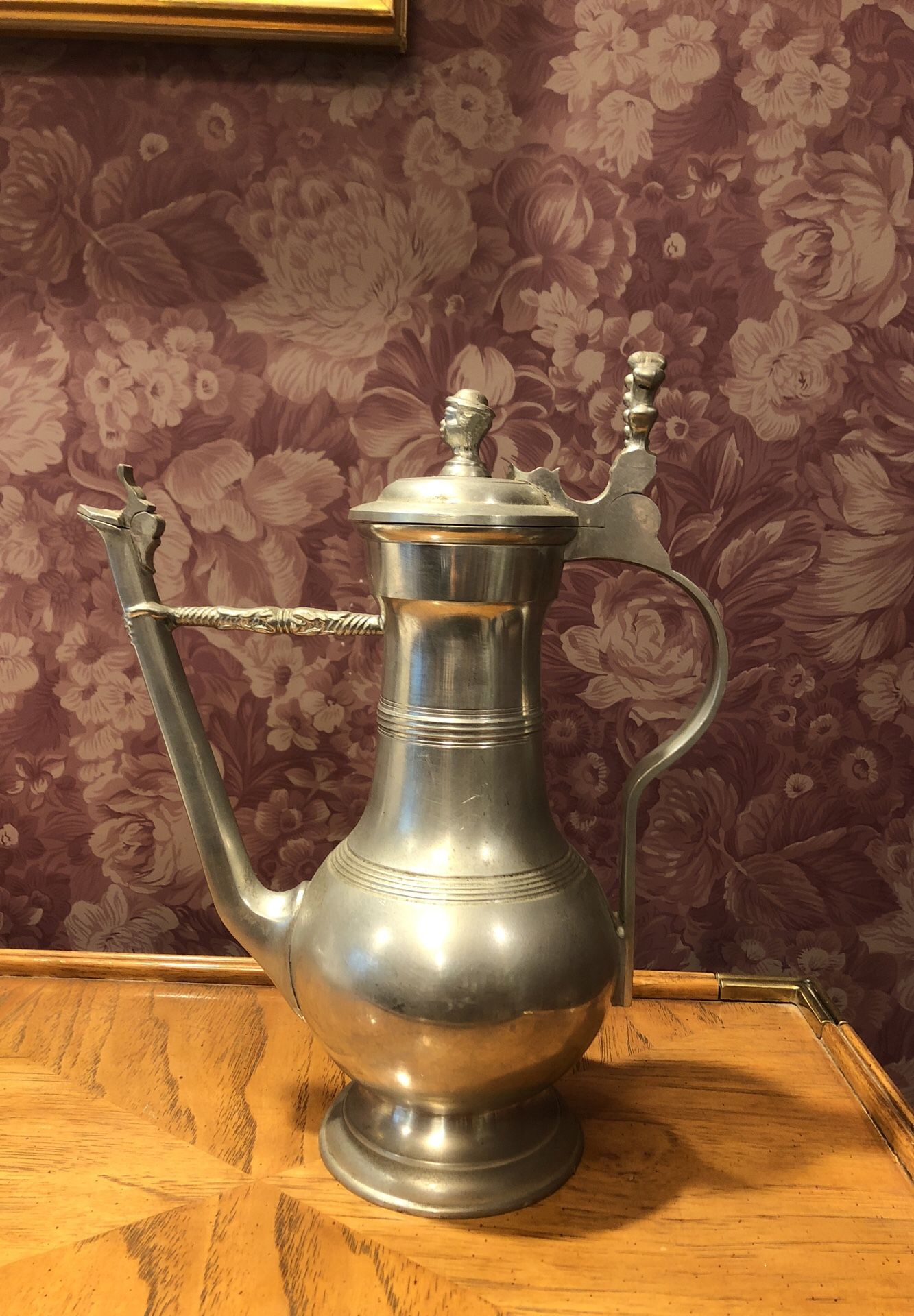 Antique German Pewter Jug Pitcher Stein with Head H