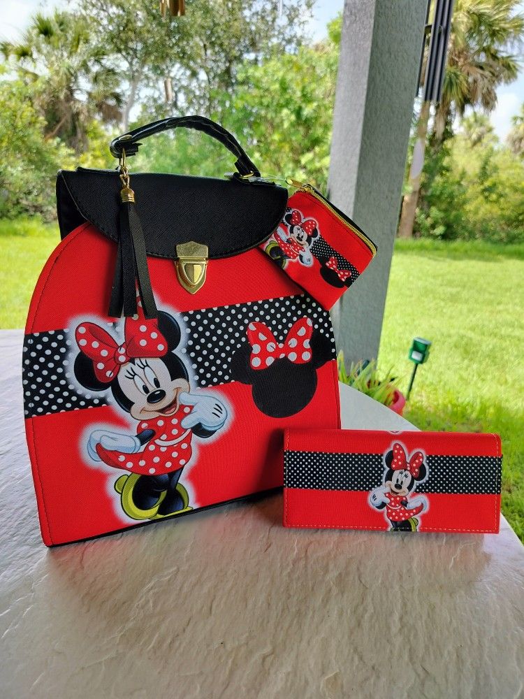 Minnie Mouse Purse Bag/Backpack, Wallet And Coins Purse